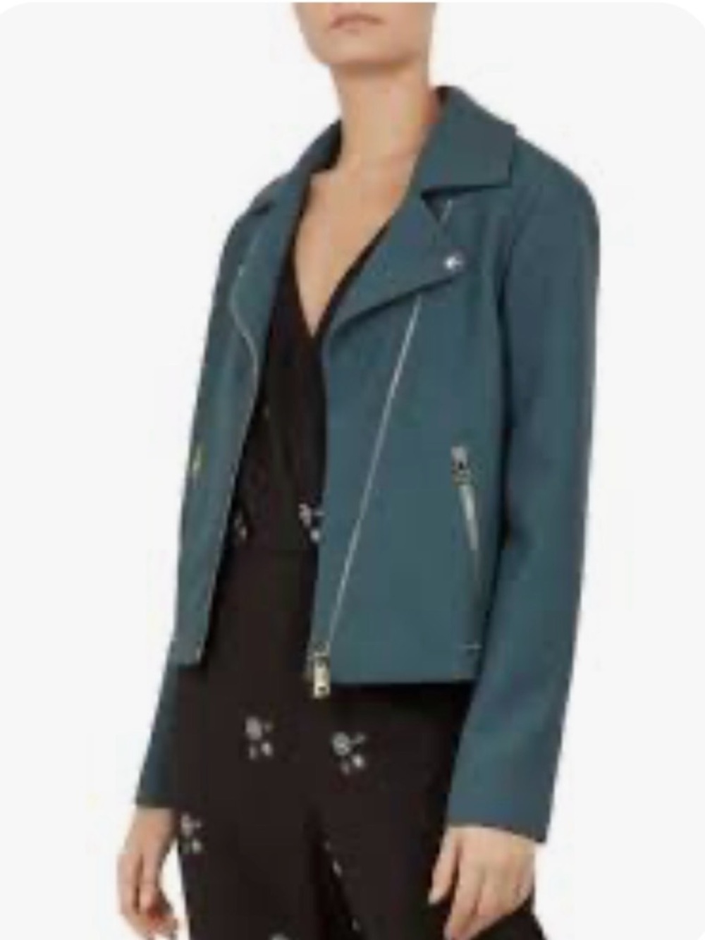 Ted Baker Cotton  Biker Teal Jacket Size 10